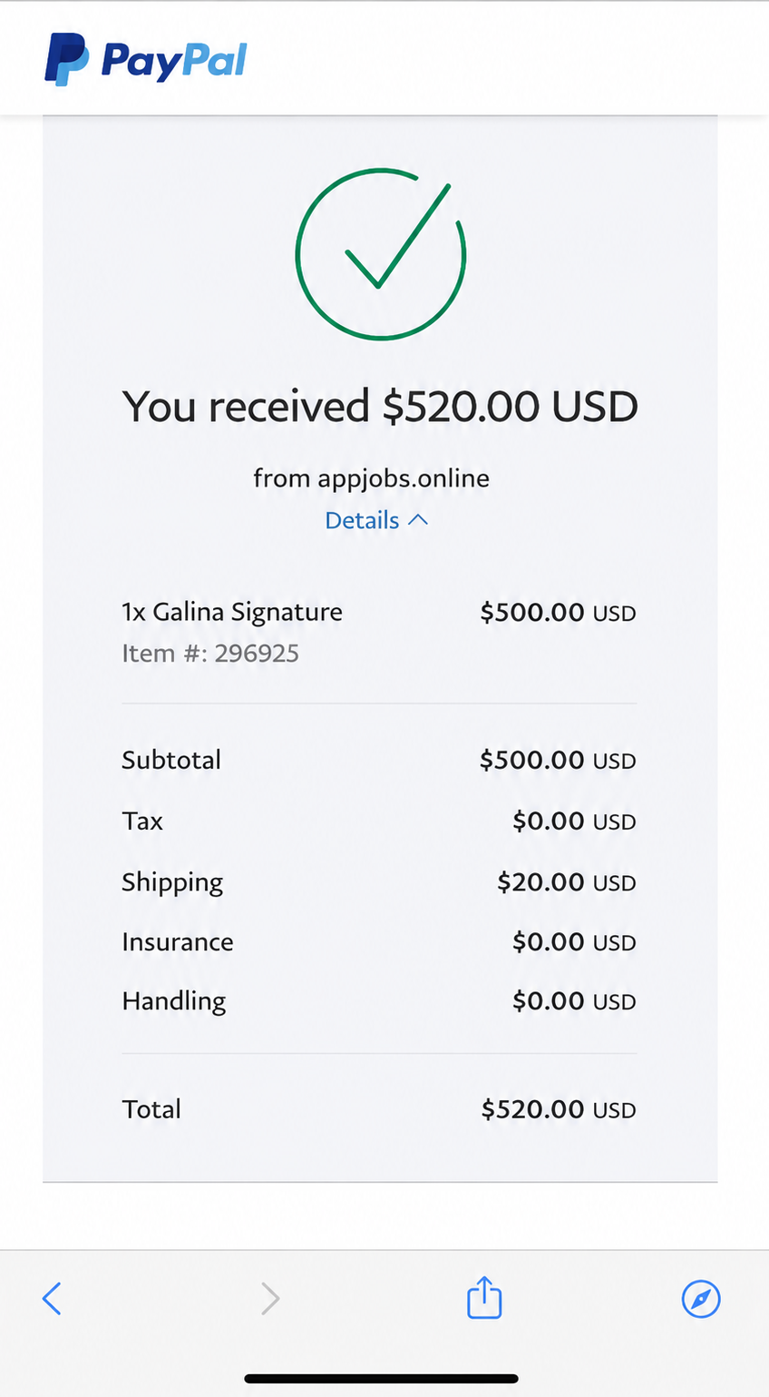 PayPal receipt — you received $520.00 USD from apptesterhq.com